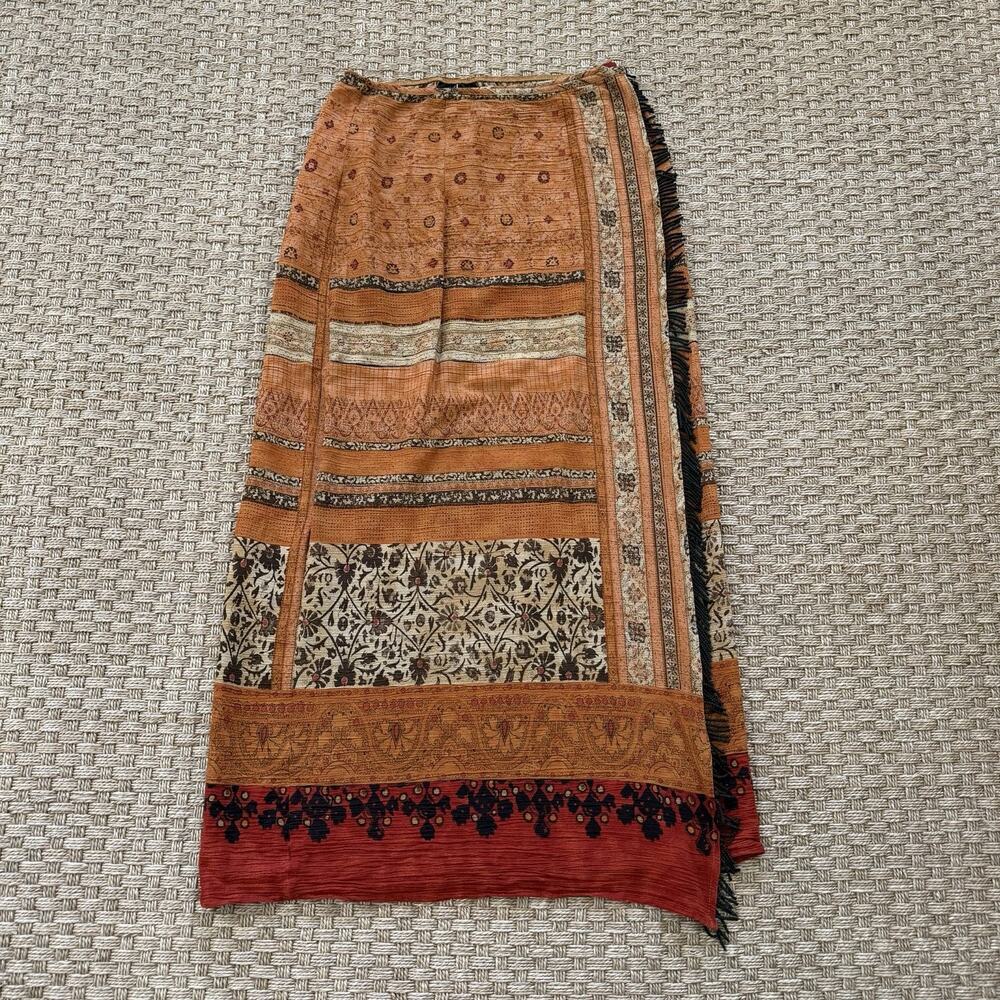 Vintage Carole Little Wrap Sarong Button Tribal Skirt With Beads Women’s Sz 14